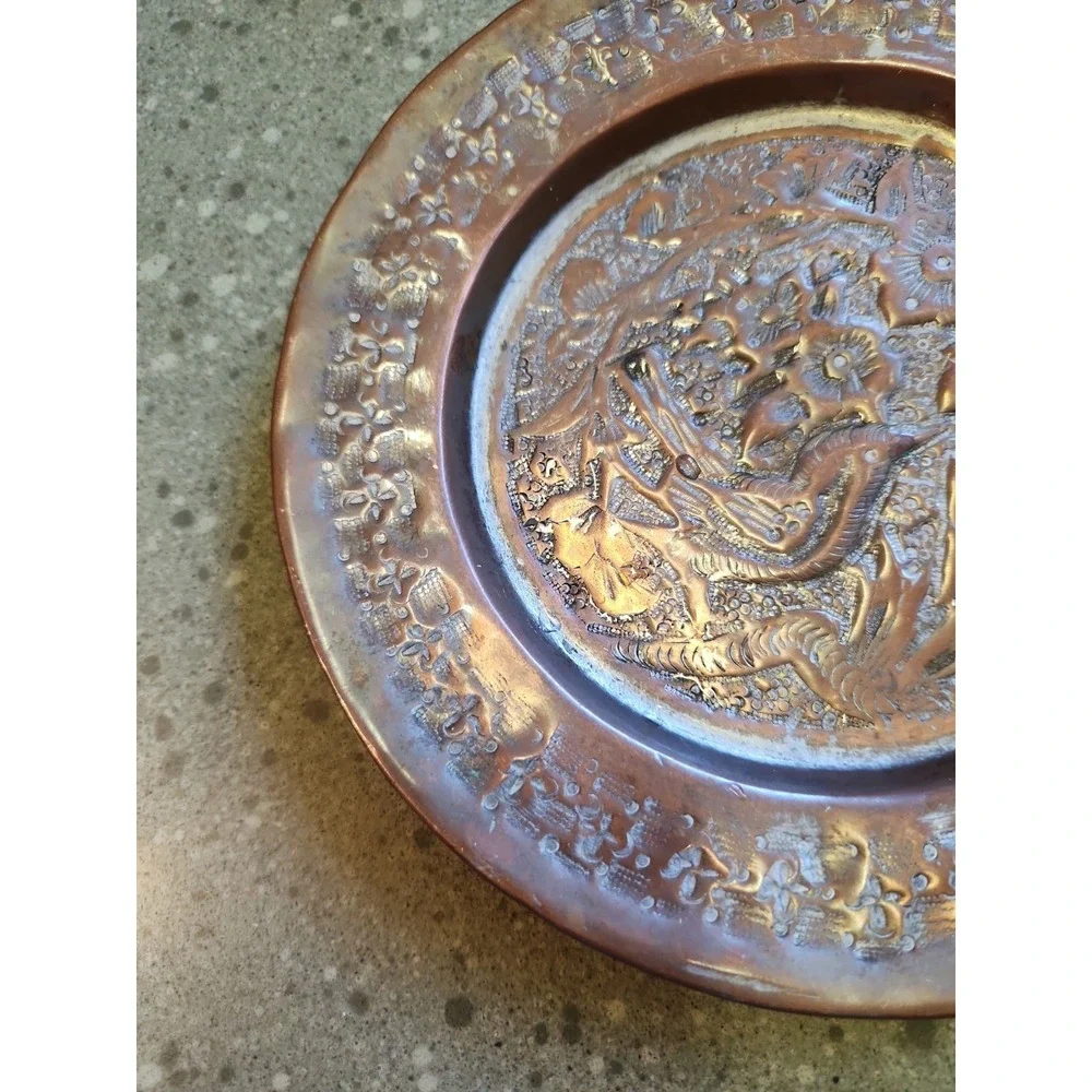 VTG Copper Wall Hanging Bird Floral Motif